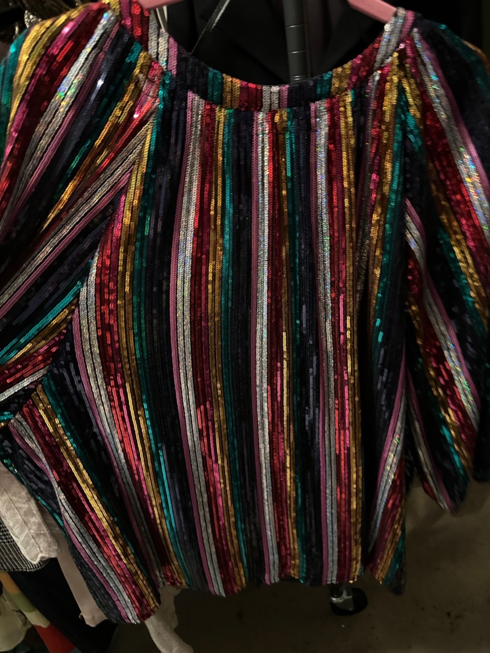 crown & ivy Multicolor Striped Sequin V-Neck Top - Picture 3 of 5
